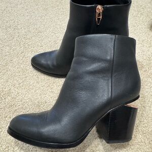 Alexander Wang Black Leather + Rose Gold Ankle Boots, sz 6.5